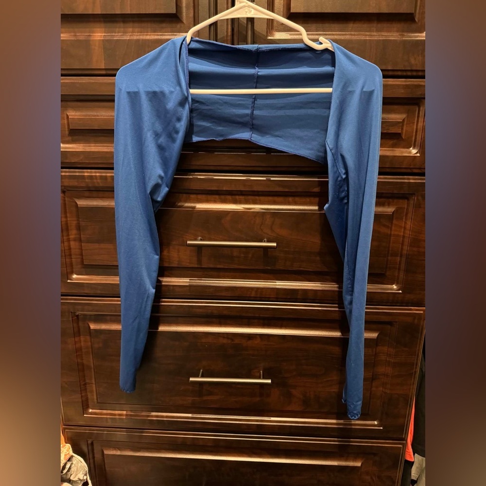 Blue Long Sleeve Bolero Shrug shoulder cover with thumb holes SMALL